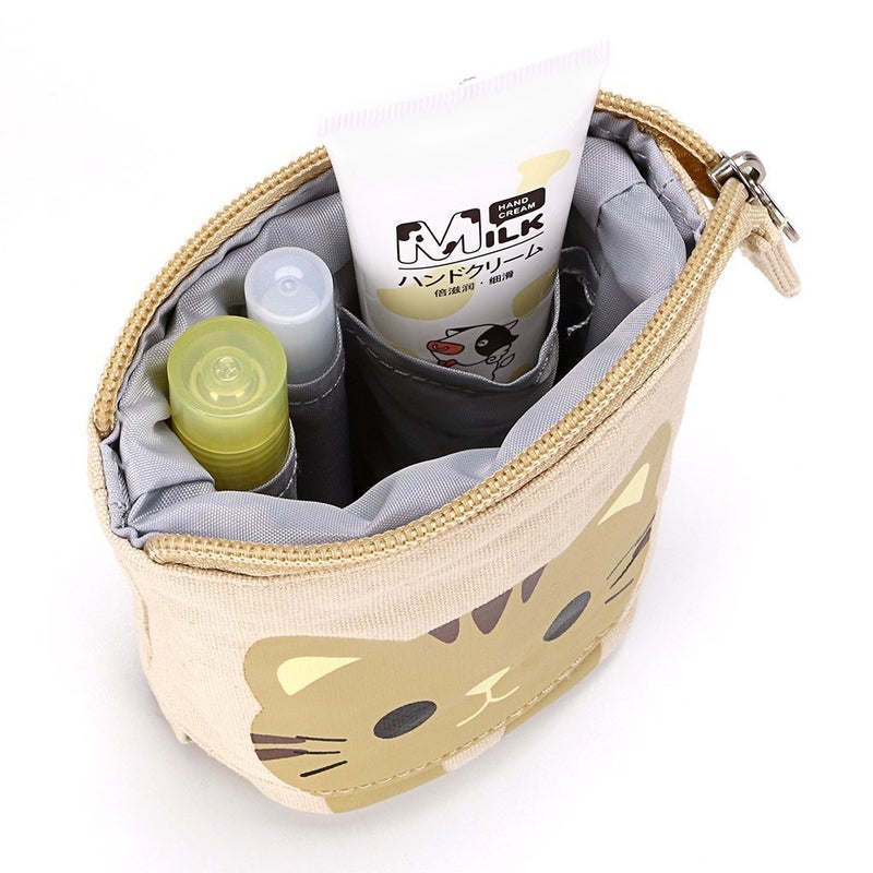Ytuomzi Telescopic Pencil Pouch Standing Pen Holder Cute Pencil Bags Stand Up Pen Case Cartoon Pencil/Pens Storage Box Canvas+PU Stationery Organizer Makeup Bag with Zipper Closure (Khaki) - Image 4